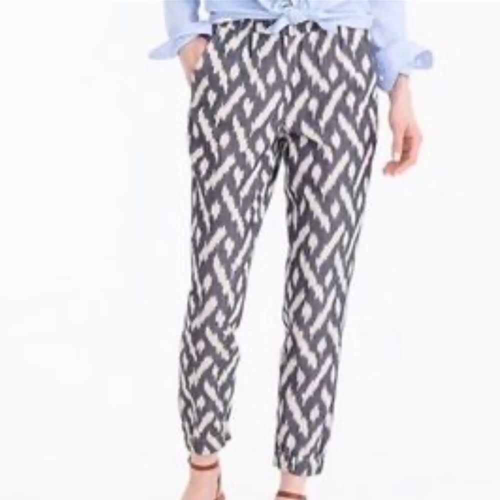 J Crew Seaside Ikat Print Joggers Pants Gray White 12